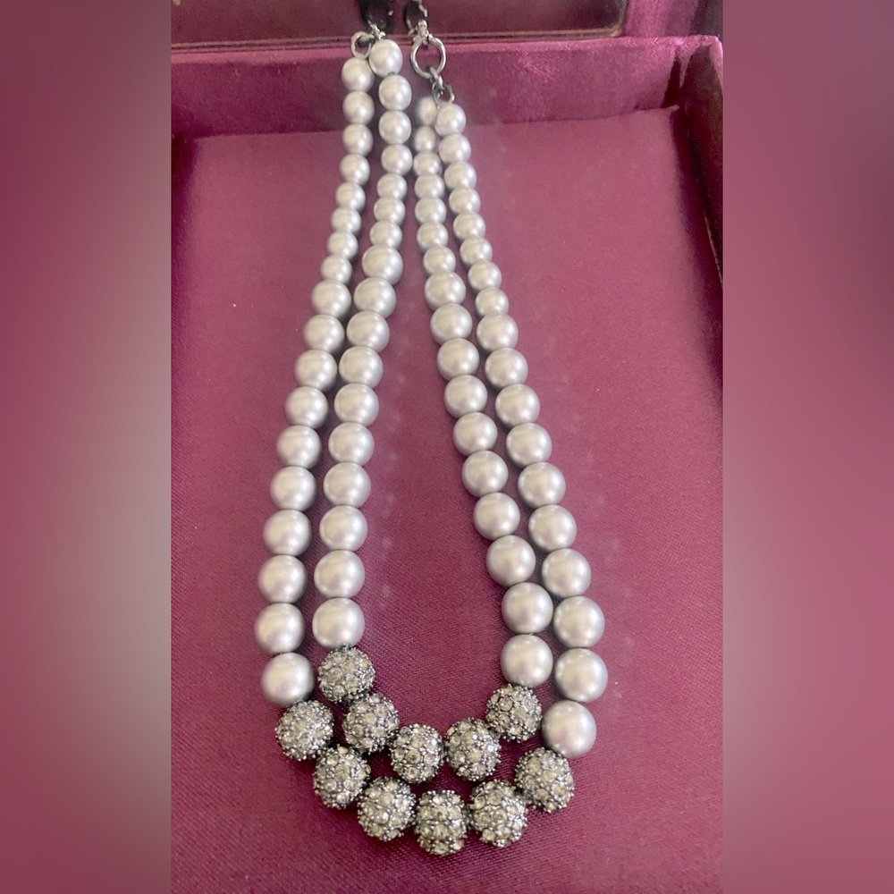 Crystal Pendant Satin Chrome Silver Necklace